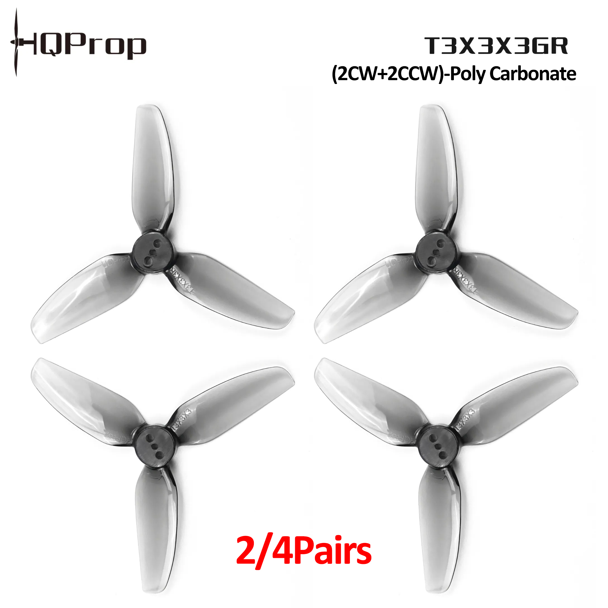 Drone Motor - 2/4 คู่ ใบพัด HQProp T3X3X3GR ขนาด